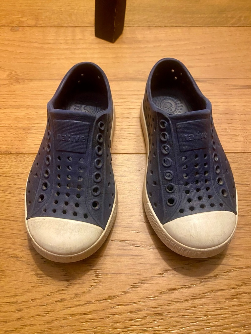 Native Boy’s Jefferson Navy Slip-On Loafers with White Toe